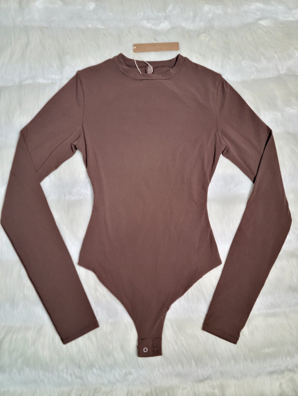 SKIMS Fits Everybody Long Sleeve Crew Neck Bodysuit Brown Cocoa Women XS NEW